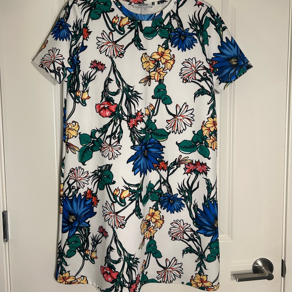 Zara Floral Print Knee length Dress - White, Blue, Green, Yellow